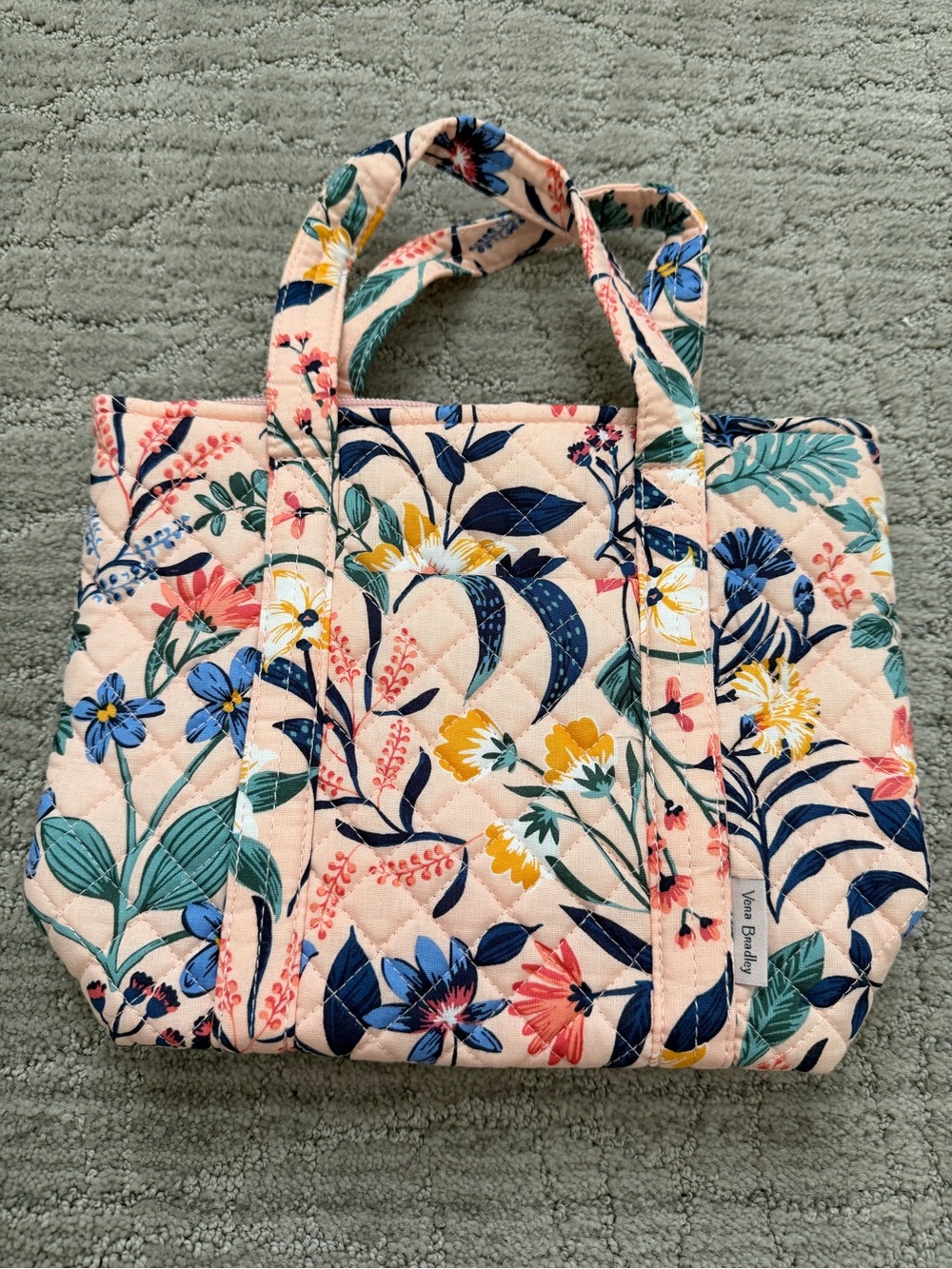 Vera Bradley Pink Floral Quilted Mini Tote with Multicolor Blooms